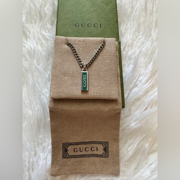 GUCCI Unisex Tag Sterling Silver Enamel Necklace BNIB Made in Italy - Picture 1 of 5